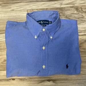 Ralph Lauren Classic Fit Cotton Solid Blue Long Sleeve Button Down Size 16 1/2